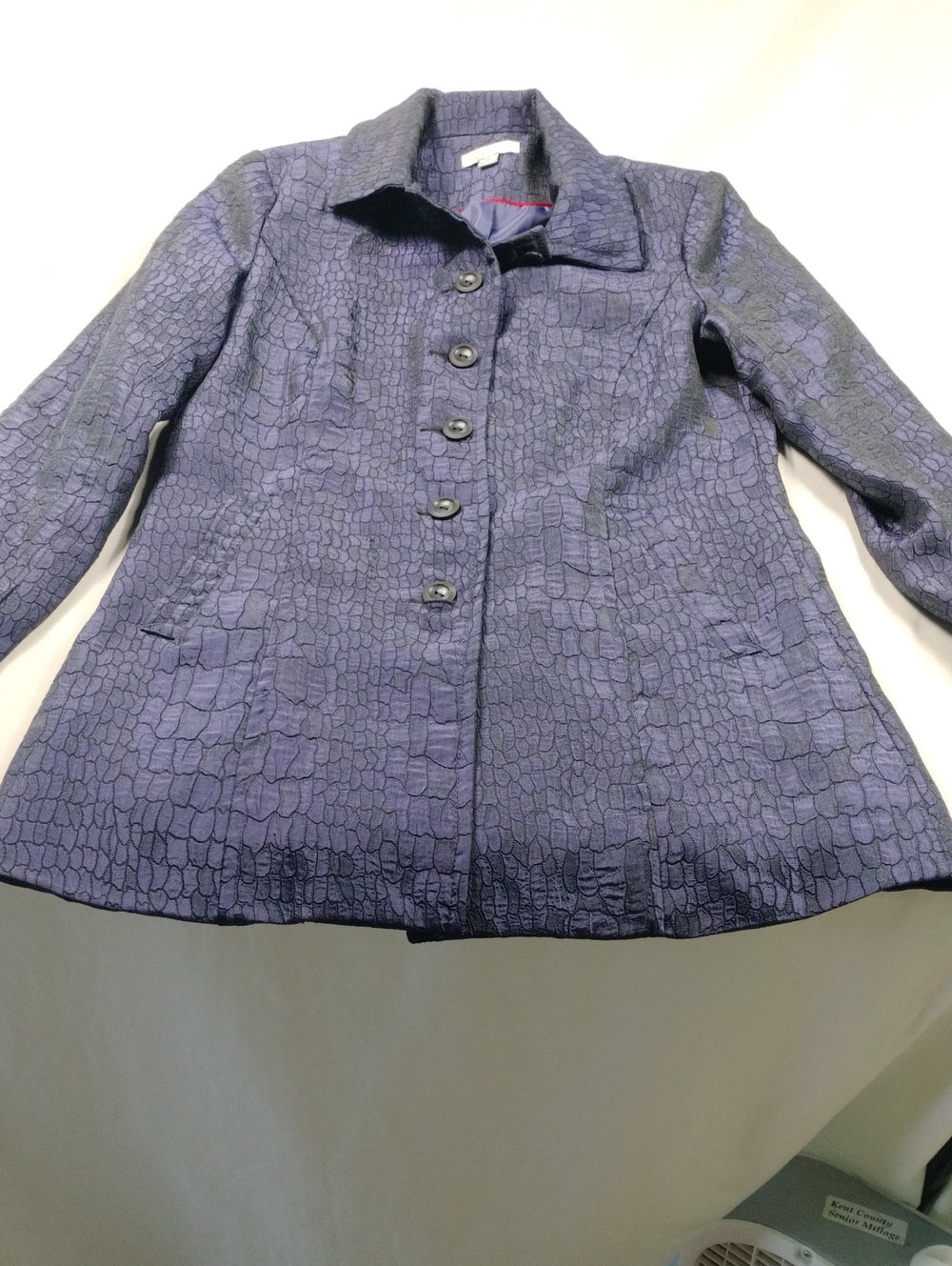 Erin Womens Textured Button-Front Jacket in Deep Purple
